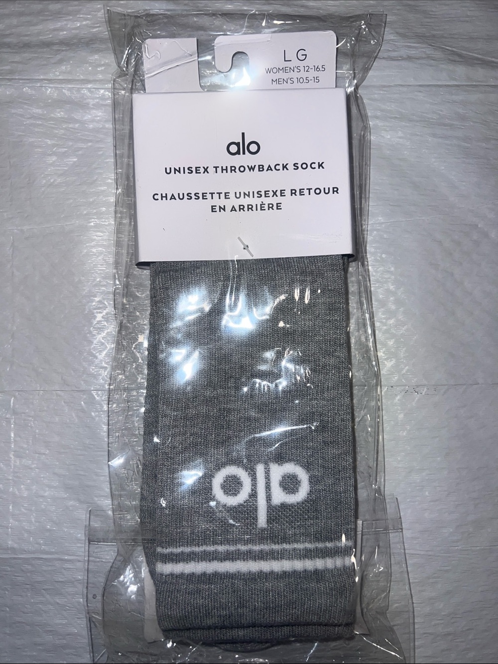 ALO Yoga Unisex Throwback Sock Heather Grey/White LG